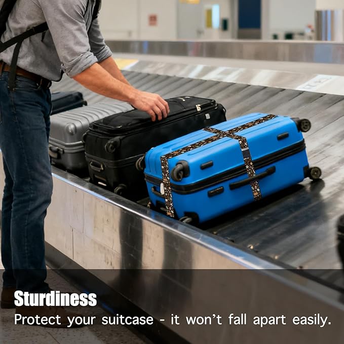 Nuxovilar Luggage Straps of 2 Set Travel Elements Pattern, 1.96x90.5 inches - Luggage Straps for Suitcases, Perfect for Global Travel, Adventures, Business Trips