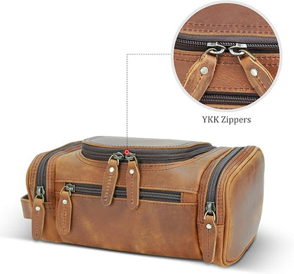 Polare Toiletry Bag Full Grain Leather Shaving Kit Dopp Kit Travel Case Wash Bag with YKK Zippers