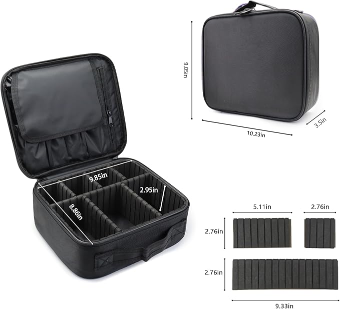 Travel Makeup Train Case Cosmetic Case Organizer Portable Artist Storage Bag with Adjustable Dividers for Cosmetics Makeup Brushes Toiletry Jewelry Digital Accessories