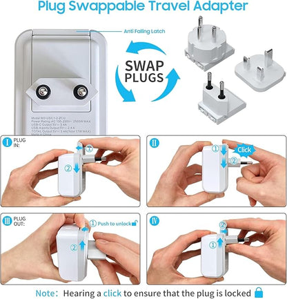 VINTAR Israel Adapter Plug Kit, UK Adapters for Travel with 3 USB Ports (2 USB C) and 2 American Outlets, Type C,G,H Swap&Adapt Attachments, Adapter for Europe and UK Israel Ireland Iceland