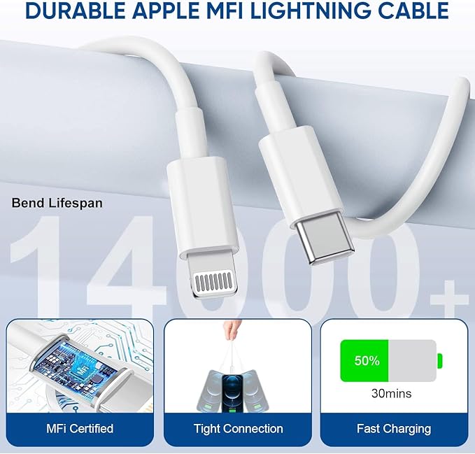 10FT Fast Charger iPhone,2Pack,Apple MFi Certified,USB C Phone Fast Charger Apple Charging Travel Plug Charger Block 10Foot Apple Cord Lightning Cable for iPhone 14/13/12/11 Pro Max/XR/XS/SE2022/iPad
