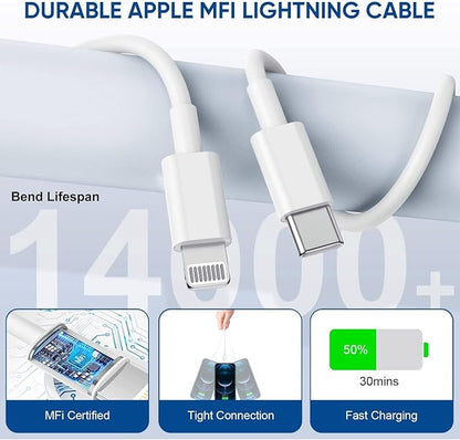 iPhone Charger Cord 6FT,3Pack【Apple MFi Certified】 USB C iPhone Fast Charger Phone Charging Travel Plug Charger Block Quick Apple Cord Lightning Cable for iPhone 14/13/12/11 Pro Max/XR/X/XS/SE2022