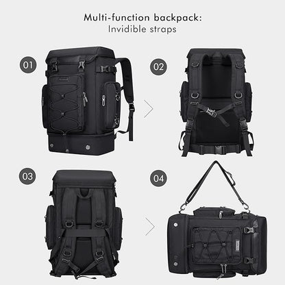 WITZMAN Travel Backpack for Men Women Carry on Bags for Airline Approved Convertible Duffle Luggage Backpack Shoe Compartment (B691 Black)