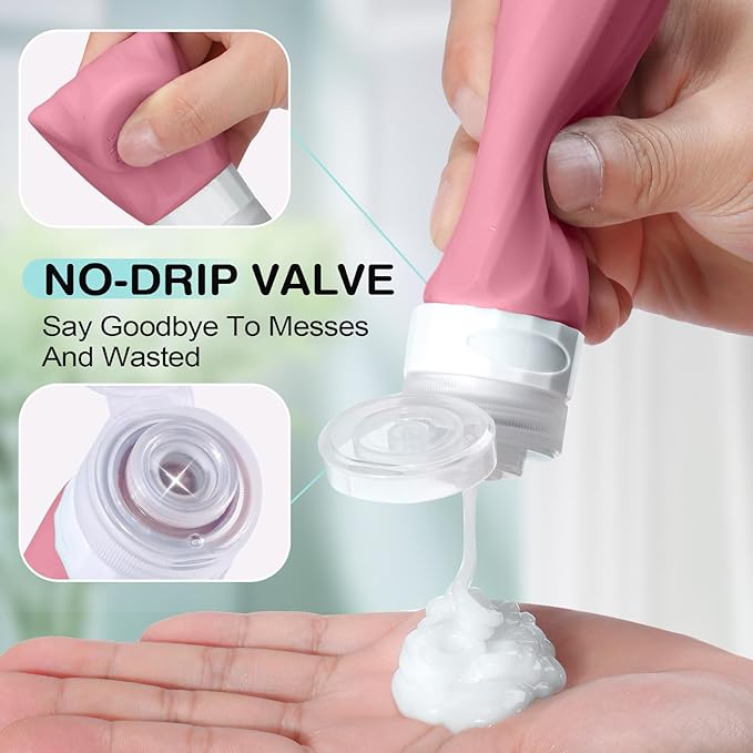 14pack Travel Bottles for Toiletries, TSA Approved Travel Size Toiletries Containers Set, Premium Silicone Leak Proof Refillable Bottles & Creams Jars Accessories Kit W/Clear Bag (Vibrant)