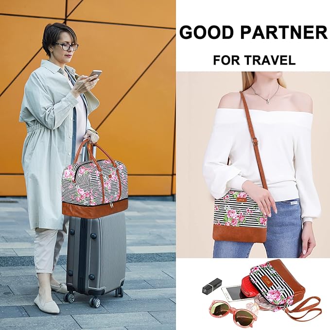 IBFUN Weekender Bags for Women, 21" Weekender Travel Bag, Travel Duffle Bag with Shoe Compartment Carry on Overnight Duffel Bag for Weekend Travel Business Trip, 3PCS