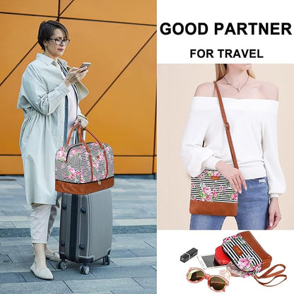 IBFUN Weekender Bags for Women, 21" Weekender Travel Bag, Travel Duffle Bag with Shoe Compartment Carry on Overnight Duffel Bag for Weekend Travel Business Trip, 3PCS