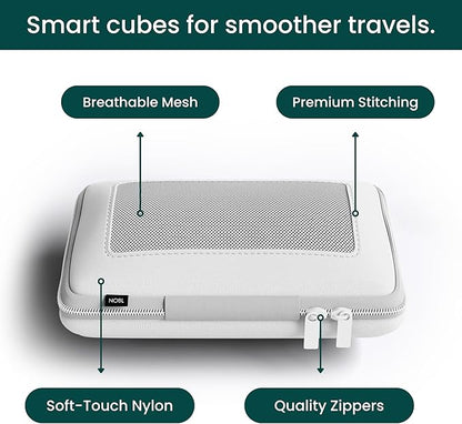 NOBL Travel Compressible Packing Cubes Set, 6 Pieces Travel Packing Organizers, Compression Luggage Cubes for Suitcases & Carry On, Space Saving (XXS, XS, S, M, L, XL) - Ivory