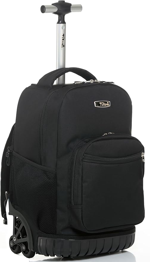 NEW TILAMI Rolling Backpack 16 Inch Wheeled Laptop Backpack with Wheels for Girls Boys School, Black