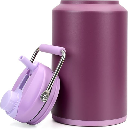 Tronco 1 Gallon Water Bottle, 128 oz Large Stainless Steel Triple Wall Vacuum Insulated Water Jug with Straw Lid and Spout, Keep Cold 48 Hrs, Top Handle, Leak Proof, Wide Mouth, Sweat Proof, BPA Free