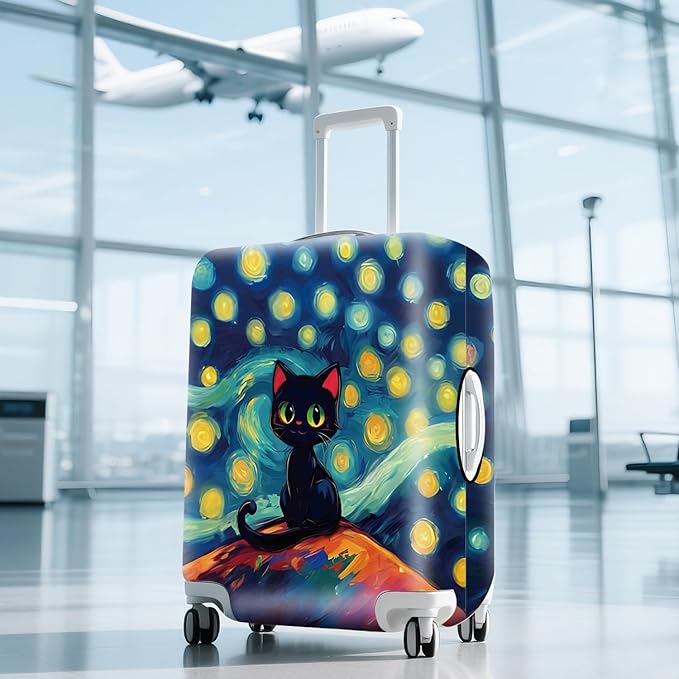 ANNA QUEEN Cut Black Cat Luggage Cover Washable Suitcase Protector Suitcase Cover Anti-Scratch,Stretchable Fit for 18-32Inch Luggage,Travel Bag Cover M(fits 22-25Inch suitcase)