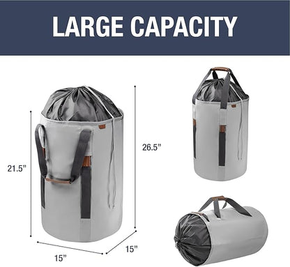 CleverMade Laundry Backpack Duffel Bag with Shoulder Straps - 62L / 16 Gal XL,Gray Shadow Gray,Drawstring Closure for Travel Clothes Gym College Dorm