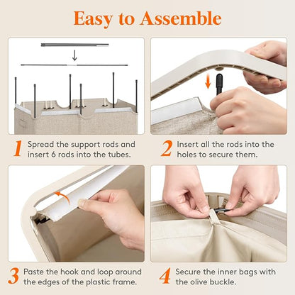 Lifewit 165L Laundry Basket with Lid, Large Laundry Hamper with Plastic Handles and Removable Bag, Foldable Tall Dirty Clothes Hampers for Laundry for Laundry Room, Bedroom, Bathroom, Dorm, Beige