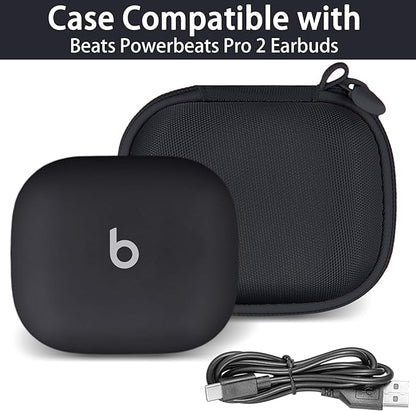 co2CREA Hard Case for Beats Powerbeats Pro 2 with Carabiner Clip, Shockproof Earbuds Storage Box – Protective Travel Cover for Powerbeats Pro 2 Wireless Bluetooth Earbuds (Jet Black Case)