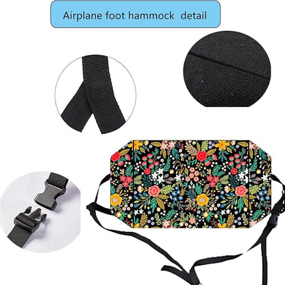 Airplane Foot Hammock for Plane Travel Ajustable Foot Rest for Plane Comfort Sling Airplane Gadgets for Adult Long Fling,Plane Travel Essentials (Flower)