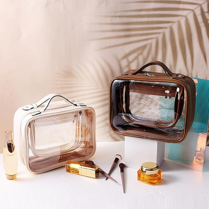 SANHECUN traveling toiletry Case large clear cosmetics case makeup bag (Beige, Small)