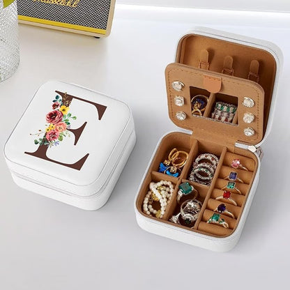 Parima Bridesmaid Proposal Gifts for Wedding Day - Bride Flower Girl Jewelry Box Case Organizer To Be Maid Of Honor Bridal Shower Gift Bachelorette Initial E, White