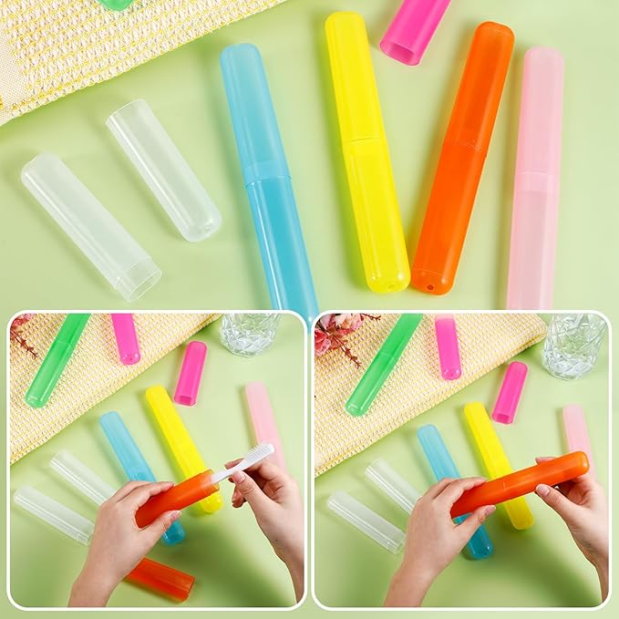 35 Pcs Travel Toothbrush Case, 7 Colors Plastic Portable Toothbrush Storage, Dust-Proof Toothbrushes Case Holder, Breathable Toothbrushes Container for Travel Camping Home School Business