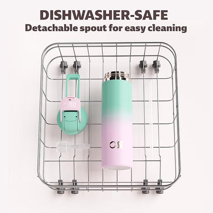 OISIZ Insulated Water Bottle 24 oz with 2 in 1 Spout and Straw Lid,One Click Safety Lock,100% Leakproof,Keep Cold 24H,Vacuum Stainless Steel Water Bottle for School,Travel and Sports,Dishwasher Safe