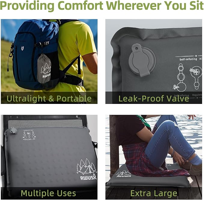 Inflatable Stadium Seat Cushion, Portable Self Inflating Outdoor Seat Cushion for Stadium, Airplane, Travel, Camping, Car & Office