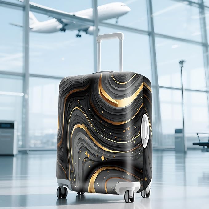 FOREVER QUEEN Luxury Gold Black Marble Luggage Cover Suitcase Protector Suitcase Cover Anti-Scratch,Stretchable Bag Cover Washable Durable Polyester