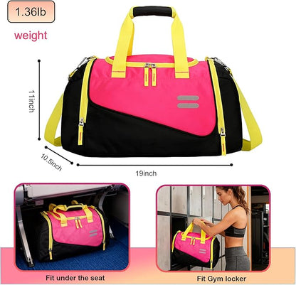 Urbanstand Gym Bag for Men & Women - 30L Duffel Bag with Shoe Compartment, Carry On Weekender Water Resistant Duffle Bag for Travel, Sports, Fitness & Workout, Pink Yellow