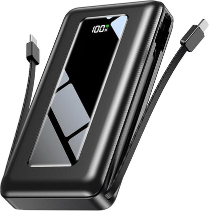 Portable Charger Power Bank, 50000mAh Battery Pack with Built-in Cables, PD 22.5W Fast Charging & Flashlight, Travel Camping Essential, Large Capacity Portable Phone Charger for iPhone, Samsung, iPad