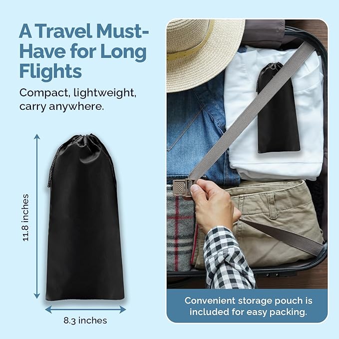 2 Pack No-Collapse Airplane Foot Hammock–Adjustable Foot Hammock for Plane Travel with Thick Bamboo Base, Lightweight Travel Footrest for Office, Flights(Black)