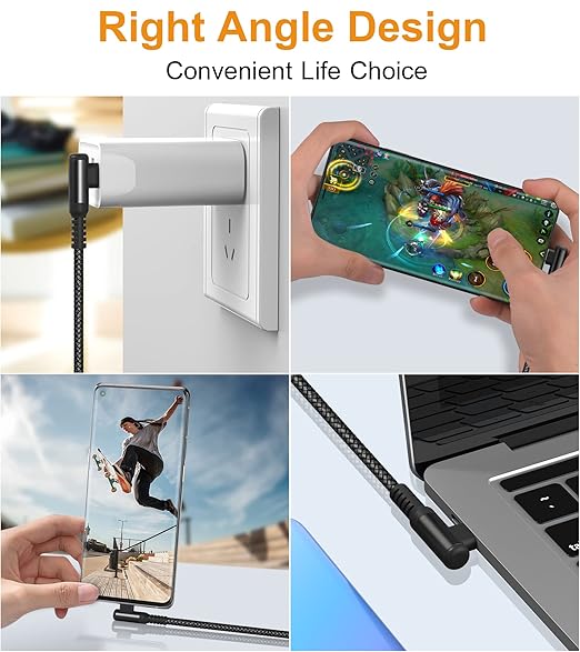 sweguard USB Type C Charger Cable Right Angle [2-Pack,6.6FT] 3.1A Nylon Braided Cord for iPhone 17 16 15 Pro Max Plus iPhone Air Samsung Galaxy S25 S24 S23 S22 S21 S20 Note 20 A15 Flip Pixel LG Moto