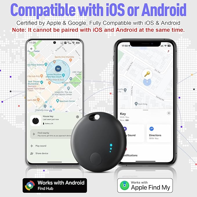 Air Tracker Tag for Android or iOS, Dual System Air Tracker-4 Pack, Bluetooth Tracking Compatible with iOS Find My or Google Find Hub App, Smart Tracker Tag Key Finder for Key Wallet (Black)