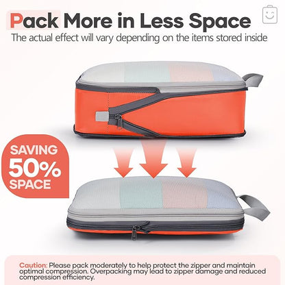 Veken 9/11 Set Compression Packing Cubes for Travel Essentials,Compressible Expandable Large Luggage Suitcase Organizer Bags for Clothing,Durable Space Saver Storage Bags with Toiletry Bags(Orange)