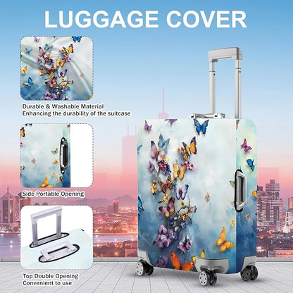 ANNA QUEEN Butterflies & Flowers Luggage Cover, Stunning Floral Butterfly Design, Stretchable, Washable Travel Sleeve for 20-34 Inch Luggage