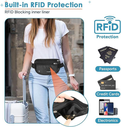travel inspira Travel Money Belt with Slim Anti-Theft RFID Blocking Passport Holder for Travel Concealed under Clothes for Ultimate Protection of Credit Cards, Cash, Passport & Documents, Black
