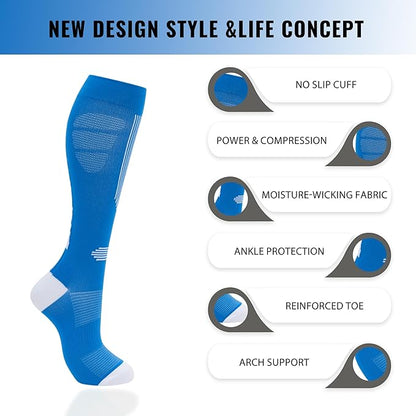 fenglaoda Compression Socks Women Men 6 Pairs, Knee High Best Support Circulation Socks for Running, Travel, Flight, Nurse