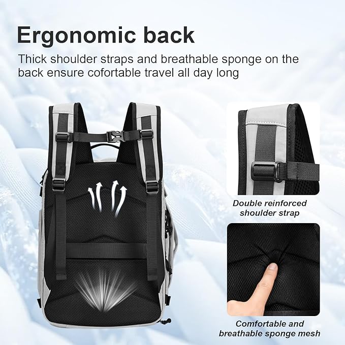 Carry On Travel Backpack with Shoe Compartment Flight Approved Laptop Backpack Expandable Work Business Backpack for Women Men Casual Daypack, Light Gray