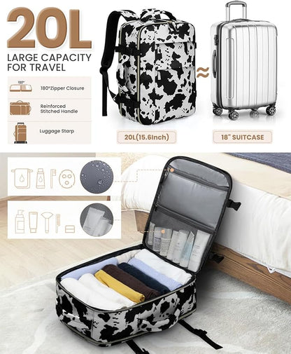 Travel Backpack for Women Man, Waterproof Personal Item Travel Bag Airline Approved Laptop Backpack Bookbag Weekender bags for Business,Travel, Work Fits 15.6 inch Laptop(Medium,Cowprint)