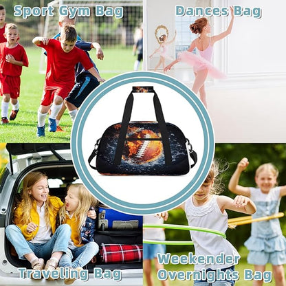 Kids Duffle Bag Girls Boys Sports Fire And Water Football Weekender Overnight Bag,Lightweight Duffel Bags for Traveling Gym Sport Dance