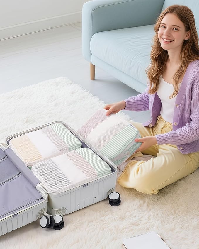 Narwey 6 Set Compression Packing Cubes for Travel Kids Women Carry on, Packing Organizers Bag for Backpack Luggage Suitcase Duffle Bags