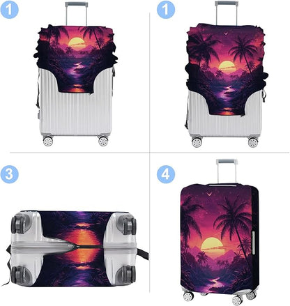 Luggage Cover Washable Suitcase Protector Anti-scratch Suitcase cover Fits 20-34 Inch Luggage (Coconut trees, XL(32-34inch suitcase))