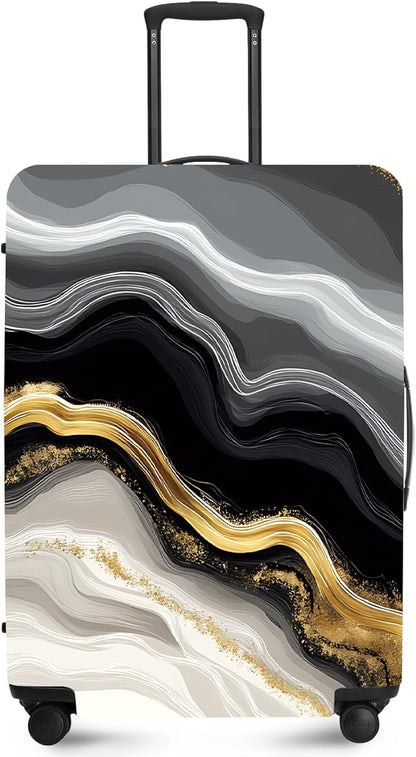 FOREVER QUEEN Gradient White Black Gold Marble Luggage Cover Suitcase Protector Suitcase Cover Anti-Scratch,Stretchable Bag Cover Washable Durable Polyester