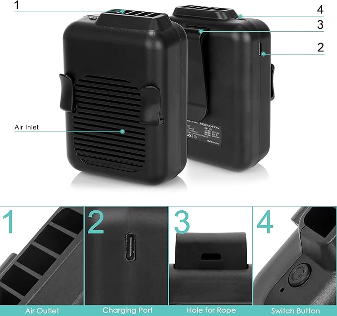 COMLIFE Portable Mini Waist Fan, 6000mAh Battery Powered Hands-free Wearable Fan With Max 23H Working Time, 3 Speeds, 5100RPM Strong Airflow for Jobsite, Farm, Fishing, Gardening And More