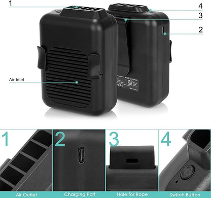 COMLIFE Portable Mini Waist Fan, 6000mAh Battery Powered Hands-free Wearable Fan With Max 23H Working Time, 3 Speeds, 5100RPM Strong Airflow for Jobsite, Farm, Fishing, Gardening And More