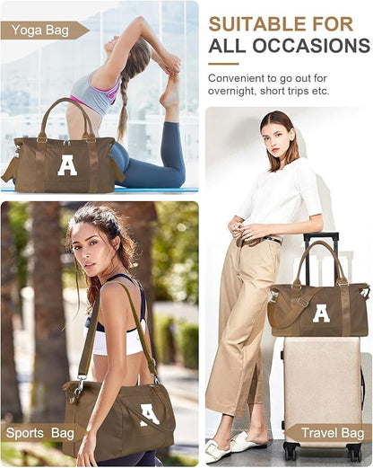 Birthday Graduation Gifts for Daughter,Initial Travel Duffel Bag Sports Gym Bag for Girls Teen Kids Birthday Gifts,Personalized Weekender Bag Carry On Tote Bags Cute Overnight Bag for Women(Brown, A)