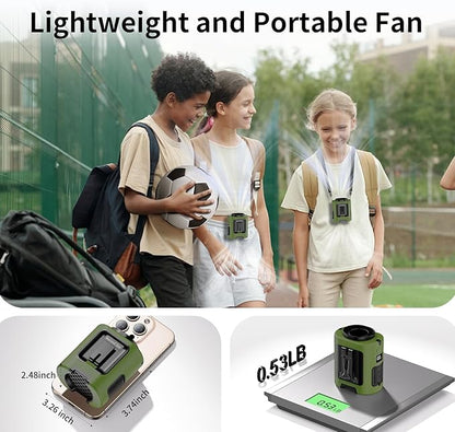 Socool Portable Waist Fan 5000mAh Rechargeable Mini Clip On Personal Fans with 13000RPM & 4 Adjustable Speeds, 25H Cooling Wearable Shirt Belt Hanging Neck Fan for Outdoor Working Jobsite (Green)