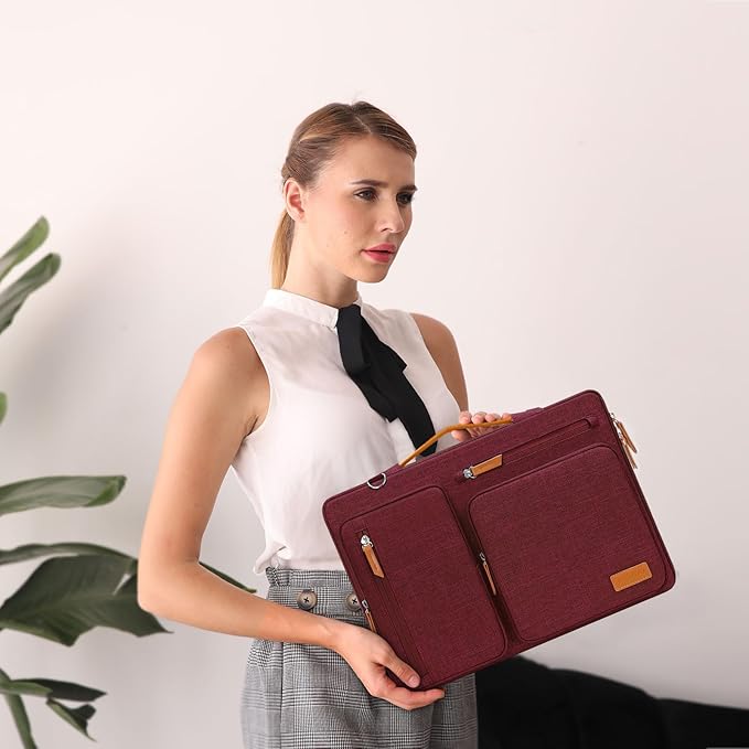 MOSISO 360 Protective Laptop Shoulder Bag,15-15.6 inch Computer Bags Compatible with MacBook Pro 16 inch, HP, Dell, Lenovo, Asus Notebook,Side Open Messenger Bag with 4 Zipper Pockets, Wine Red