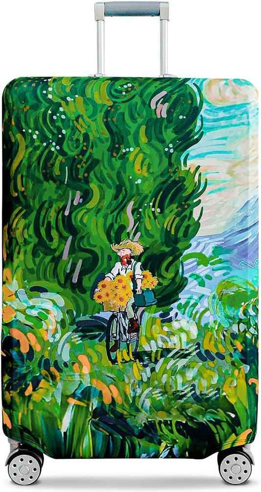 fancyfree Luggage Cover Washable Suitcase Protector Anti-scratch Suitcase cover (Cypress Painting, S(18"-21" luggage))