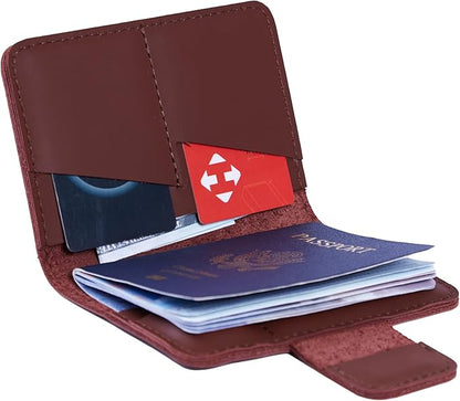 Passport Cover Leather - Travel Passport Wallet Compatible with Airtag Passports Cover with Card Slots & Note Compartment, Magnetic Closure, Genuine Leather, Classic Brown