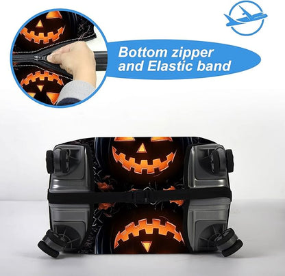 Luggage Cover Protector for 30-32 Inch Suitcases, TSA Approved Elastic Travel Suitcase Covers, Anti-Scratch Washable Luggage Sleeve for Carry On & Checked Bags, Halloween Pumpkins
