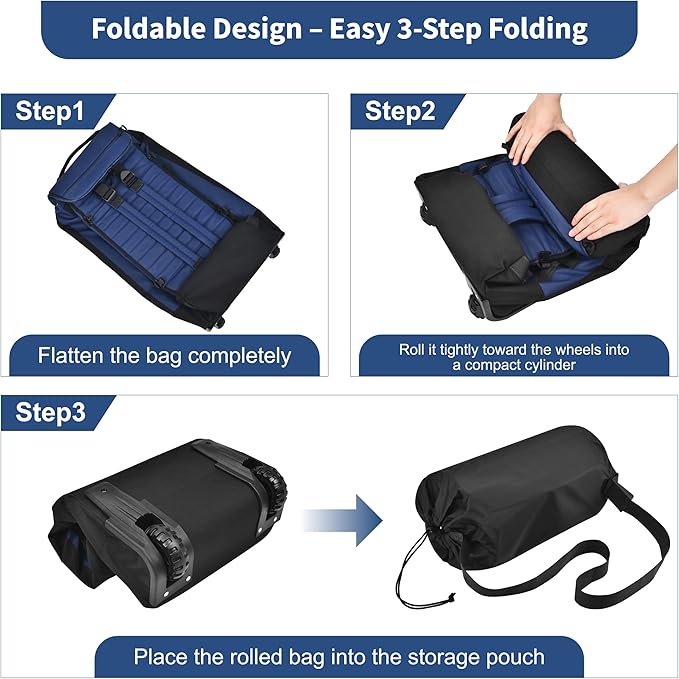 86L Foldable Rolling Duffel Backpack with Wheels - Extra Large Waterproof Travel Bag with Shoe Compartment, Heavy Duty Convertible Luggage for Outdoor, Sports, Airplane Trips