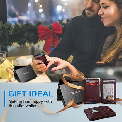 Airtag Slim Leather Wallet for Men - 12-Card Capacity, Magnetic Closure, Money Clip & Simplified Bill Compartment, RFID Blocking (4.3" x 3.0") | Gift Boxed