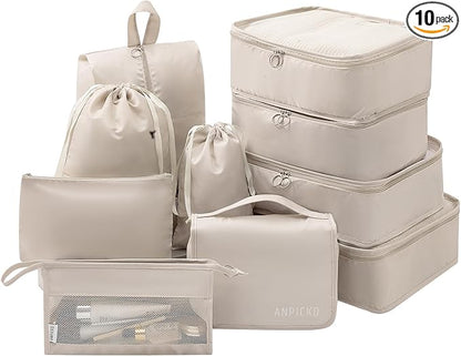 Travel Packing Cube Luggage Organizer - Travel Essential Accessory for Suitcase Lightweight Durable Toiletry Cosmetic Laundry Shoe Compression Carry on Storage Large Bag 10 set
